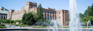 University of Washington iSchool campus with fountain